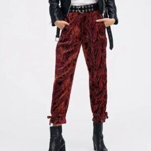 Free People Velvet Abstract Burgundy Orange Pants. S